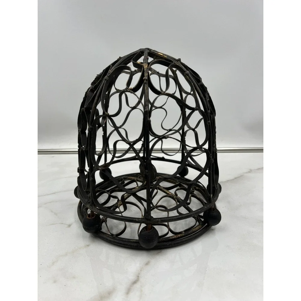Vintage Wrought Iron Acorn Basket Decorative Scroll Wire Jar with Lid Fall Decor